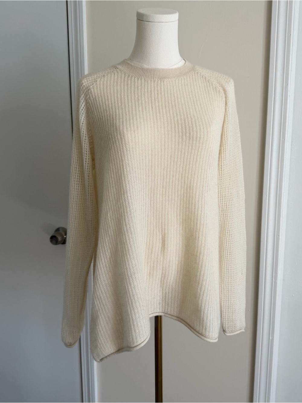 Oats Cashmere by Debra Hayburn Ivory Cream Knit Long Sleeve Crew Neck Sweater - Picture 3 of 6